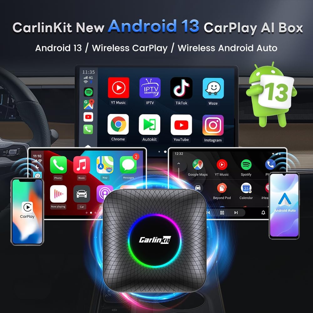 CarlinKit AIBOX LED: Wireless CarPlay Android Auto Adapter for CarPlay 8GB+128GB