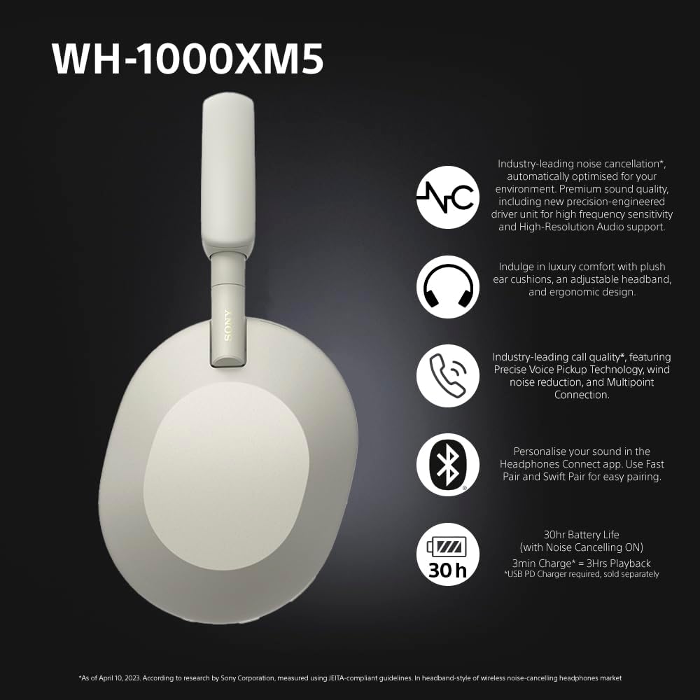 Sony WH-1000XM5 Wireless Headphones Silver