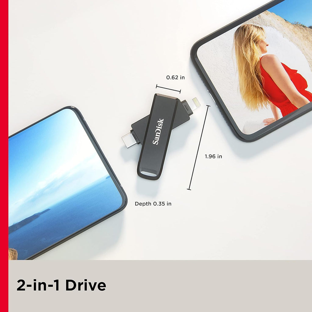 SanDisk iXpand Flash Drive Luxe 128GB , with Lightning and USB-C connectors
