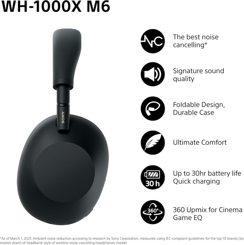 Sony WH-1000XM6 Noise Cancelling Wireless Headphones - Black