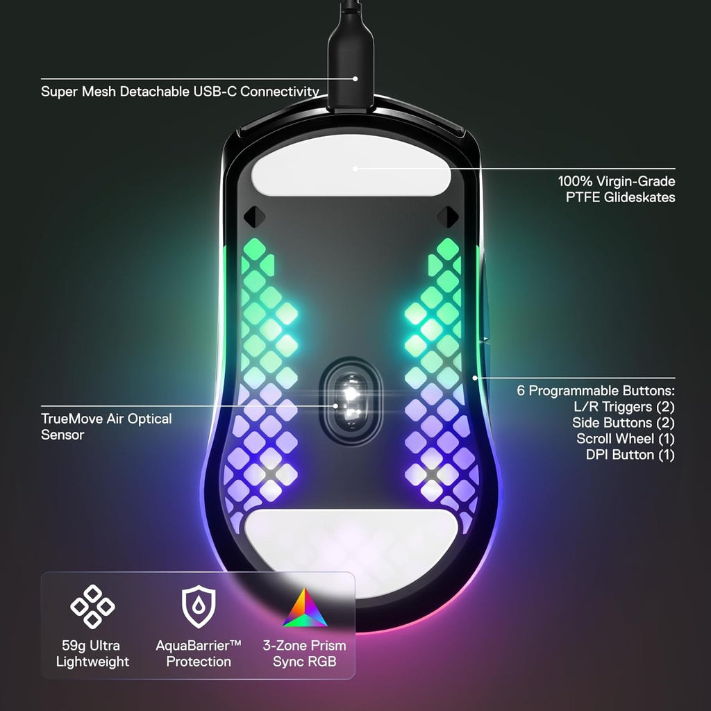 SteelSeries Aerox 3 - Holey RGB Gaming Wired Mouse - Onyx