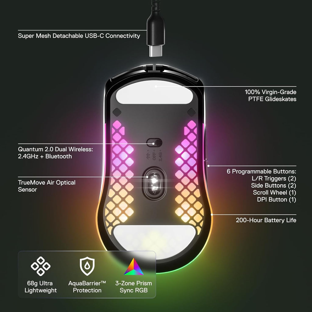 SteelSeries Aerox 3 - Radiant RGB Gaming Wireless Mouse -Onyx
