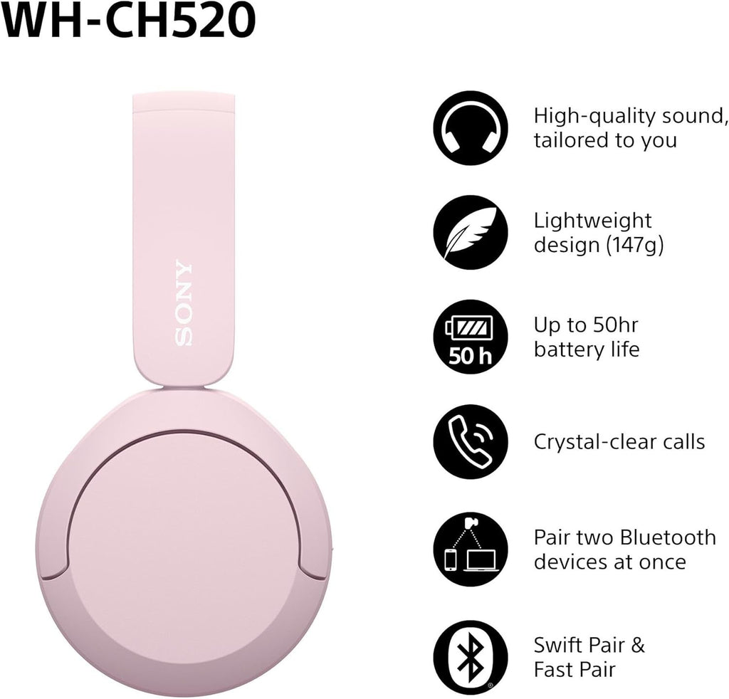 Sony WH-CH520 Bluetooth Headphones Pink