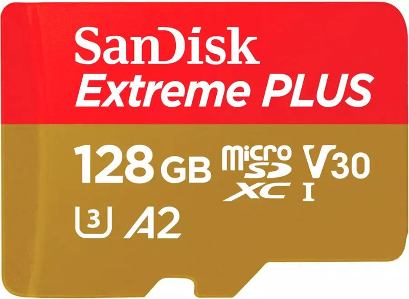 SanDisk Extreme Plus 128GB micro SD XC Memory Card V-Class 30 U3  A2