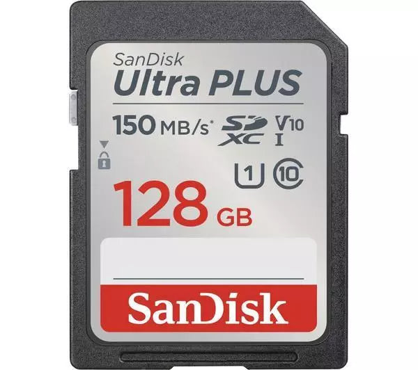 SanDisk Ultra Plus 128GB SDXC Memory Card V10 Class 10 up to 150 Mb/s
