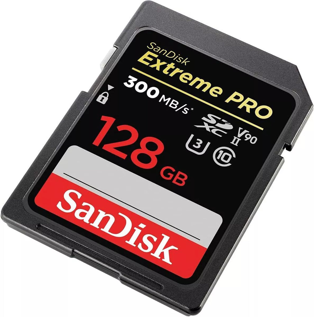 SanDisk 128GB Extreme PRO SDXC card, up to 300 MB/s