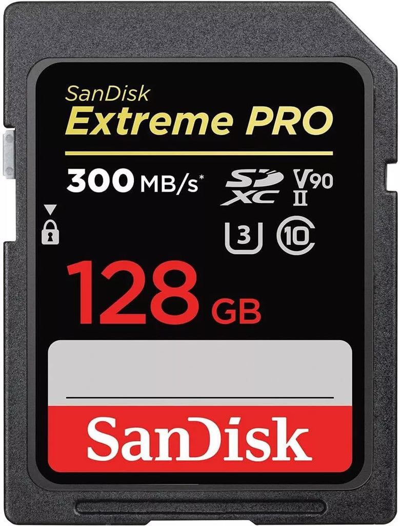 SanDisk 128GB Extreme PRO SDXC card, up to 300 MB/s