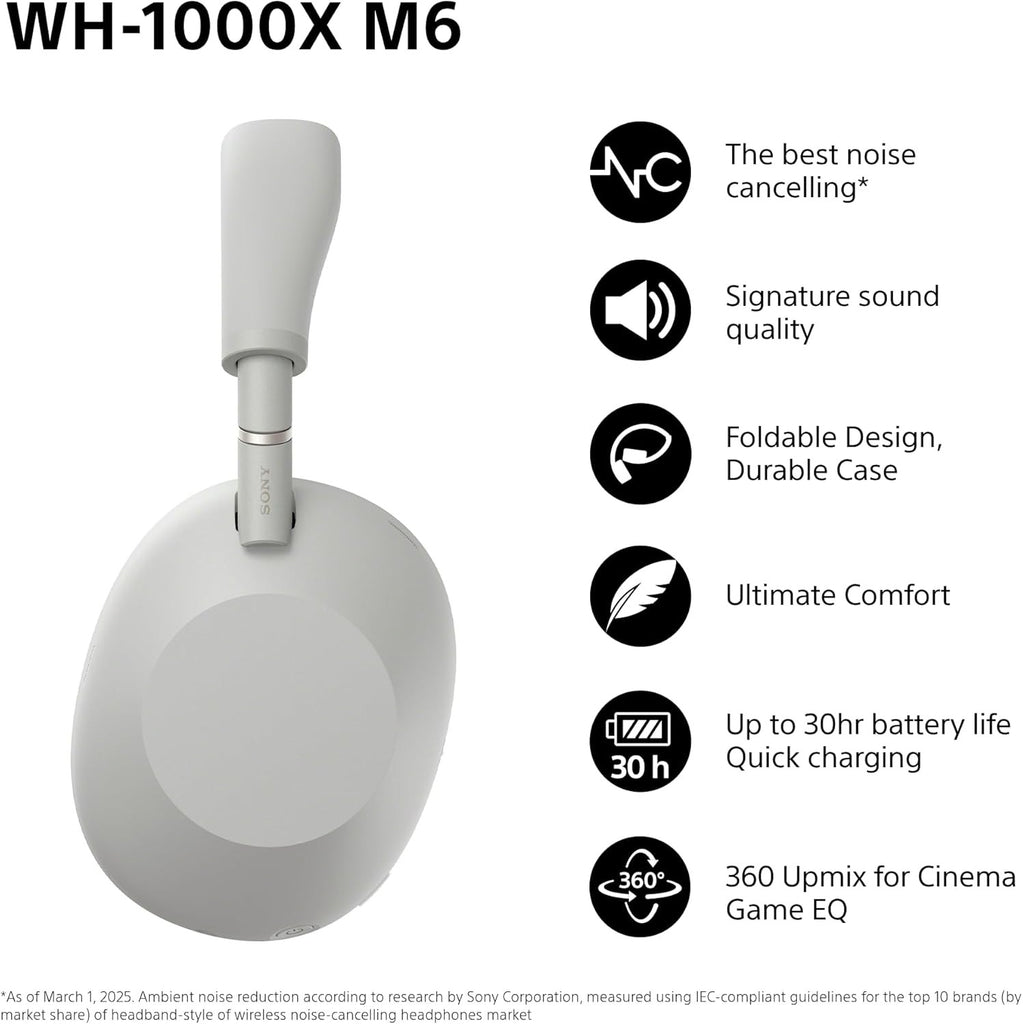 Sony WH-1000XM6 Noise Cancelling Wireless Headphones - Silver