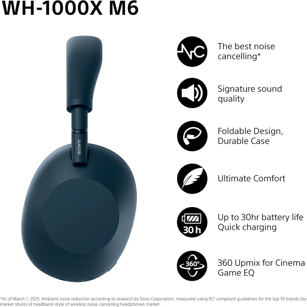 Sony WH-1000XM6 Noise Cancelling Wireless Headphones - Blue