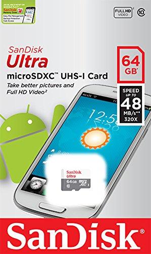 SanDisk Ultra 64 GB microSDXC Class 10 Memory Card up to 48 Mbps - White/Grey