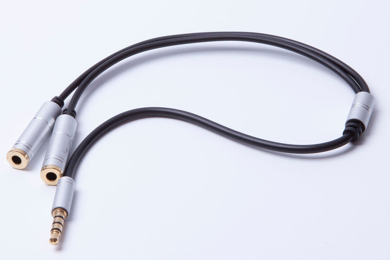 Black Stork 3.5mm Stereo Audio Male to 2 Female Headset Mic Y Splitter Cable Adapter Silver