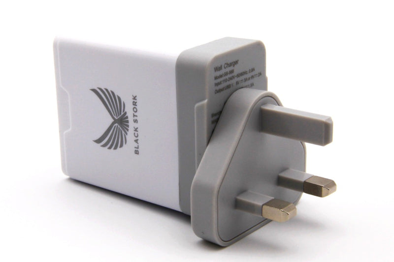 Black Stork UK Fast Charger QC 3.0 USB 30W +5V 2.4A Quick Wall Charger White