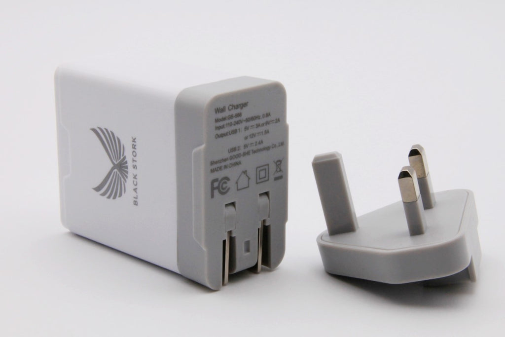 Black Stork UK Fast Charger QC 3.0 USB 30W +5V 2.4A Quick Wall Charger White