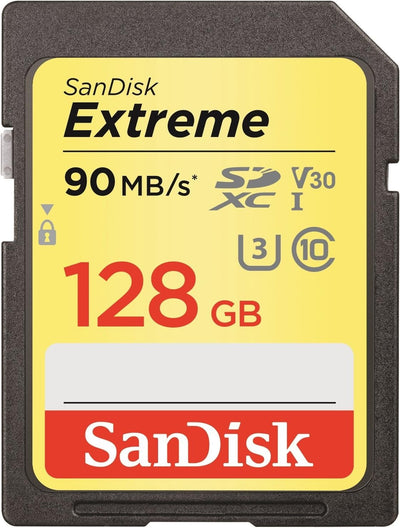 SanDisk Extreme 128 GB SDXC Memory Card, up to 90 MB/s, Class 10, U3, V30 FFP