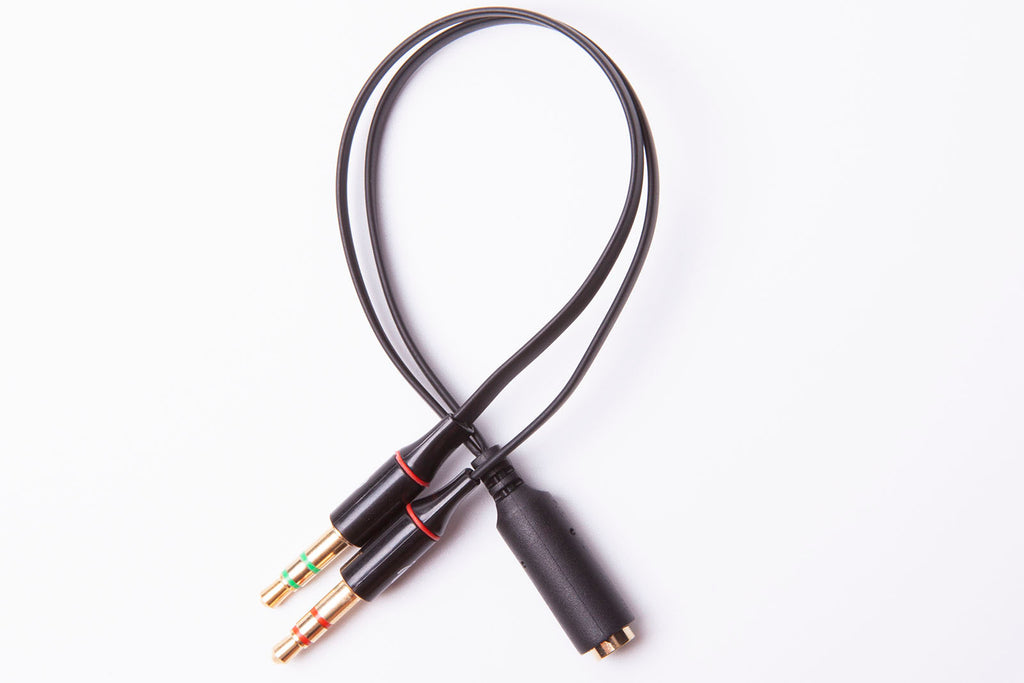 Black Stork 3.5 Female to 3.5 male + male audio Jack Headset Mic Y Splitter Cable Black