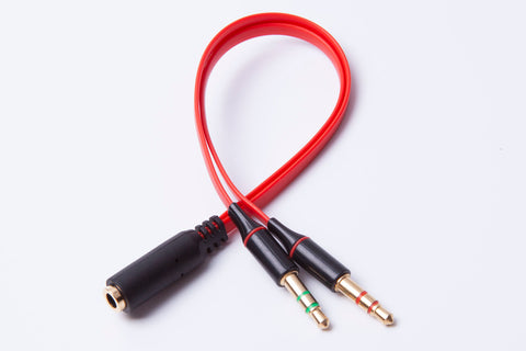 Black Stork 3.5 Female to 3.5 male + male audio Jack Headset Mic Y Splitter Cable Red