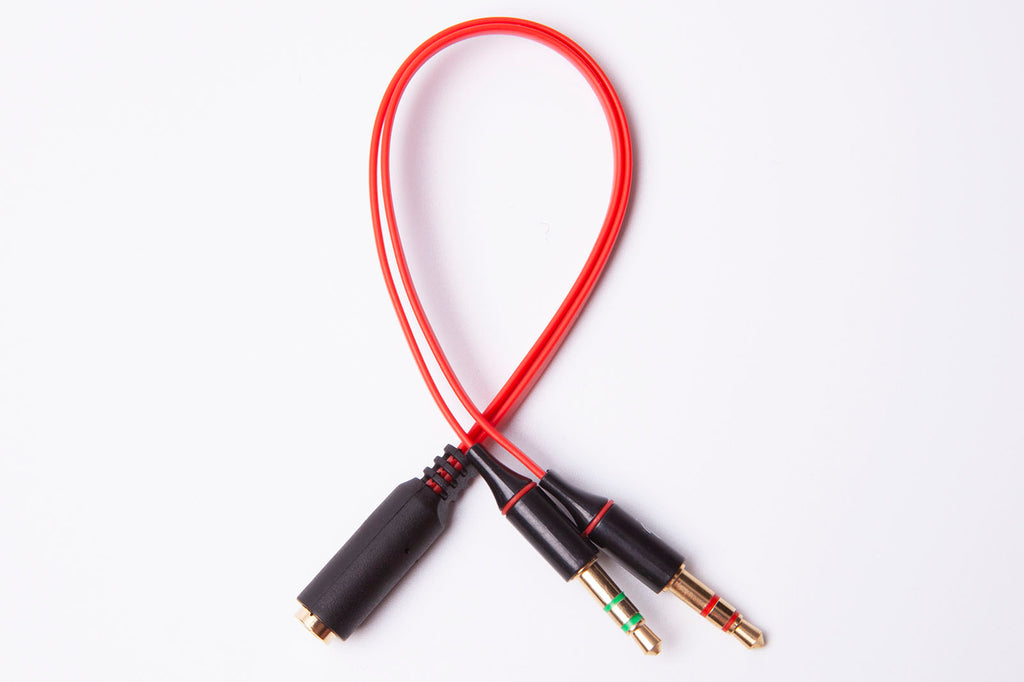 Black Stork 3.5 Female to 3.5 male + male audio Jack Headset Mic Y Splitter Cable Red