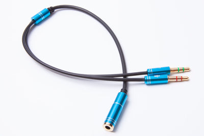 Black Stork 3.5mm Headphone Mic Audio Y Splitter Cable 1 Female to Dual Male Blue
