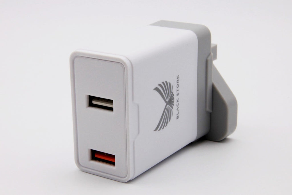 Black Stork UK Fast Charger QC 3.0 USB 30W +5V 2.4A Quick Wall Charger White