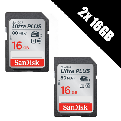 2x SANDISK Ultra Plus Class 10 SDHC Memory Card 16GB U1 Full HD recording 32gb