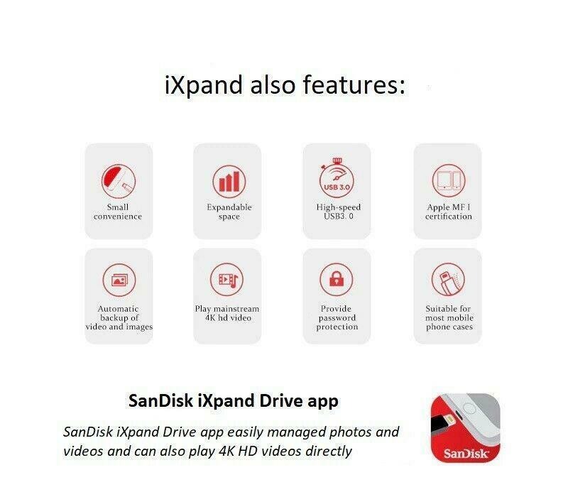 SanDisk USB 3.0 iXpand Mini Flash Drive Stick For iPhone 128 GB