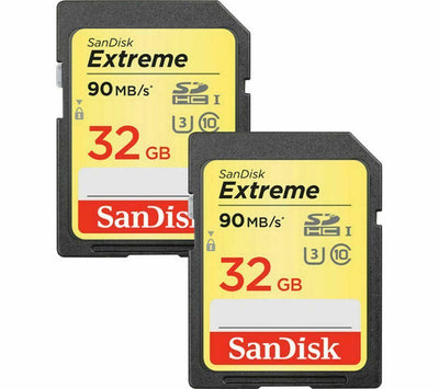2x 32GB SanDisk Extreme 90MB/s U3 Class 10 SD SDHC Digital Memory Card TWIN PK