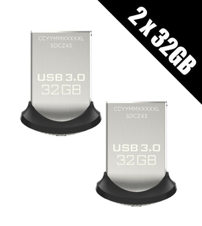 2x SanDisk Ultra Fit 32 GB USB Flash Drive USB 3.0 up to 150 MB/s 32gb total 64gb