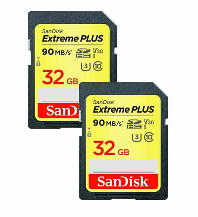2x 32GB SanDisk Extreme PLUS 90MB/s Class 10 SD SDHC Digital Memory Card twin pk