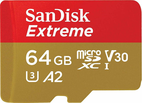 64GB SanDisk Extreme micro SD XC Memory Card V-Class 30 U3 4K Video A2 100MB/s